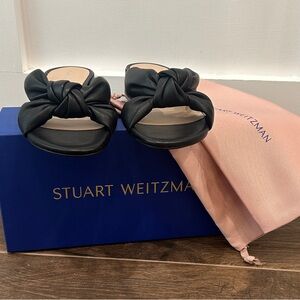 NWT Stuart Weitzman Black Knotted Leather Slide Mules